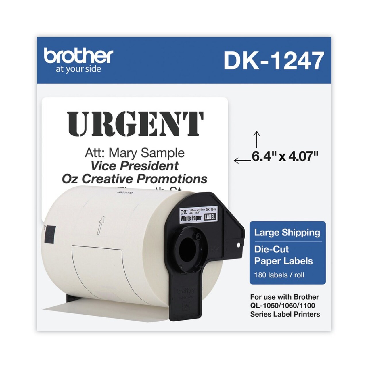 Brother P-Touch DK1247 4.07 in. x 6.4 in. Label Tape - Black on White